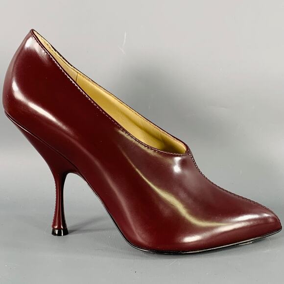 PHOEBE PHILO Size 7.5 Burgundy Leather Pointed Toe Pumps - Picture 2 of 8